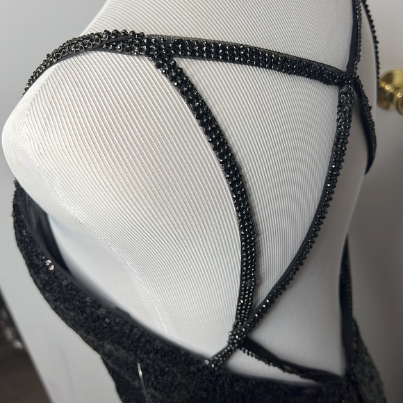 Glow Dress Black Sequin Rhinestone Open Back Prom Formal Homecoming NWT - Picture 16 of 16
